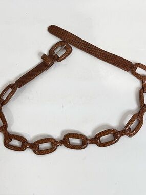 Vintage Genuine Snake Skin Brown Belt With Solid Brass Buckle Unbranded Size M